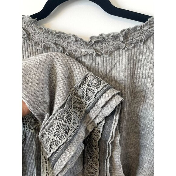 NWT Pretty Angel Long Sleeve Tunic Womens L Gray Crochet Lace Detail Linen Aline - Picture 4 of 6
